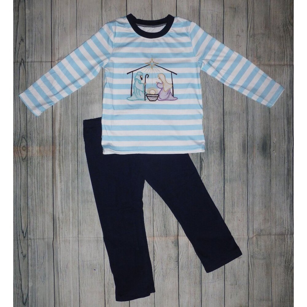Boutique Christmas Nativity Shirt & Plaid Pants Girls Boys Outfit Set